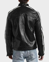 Men's White Motorcycle Stripe Style Leather Jacket